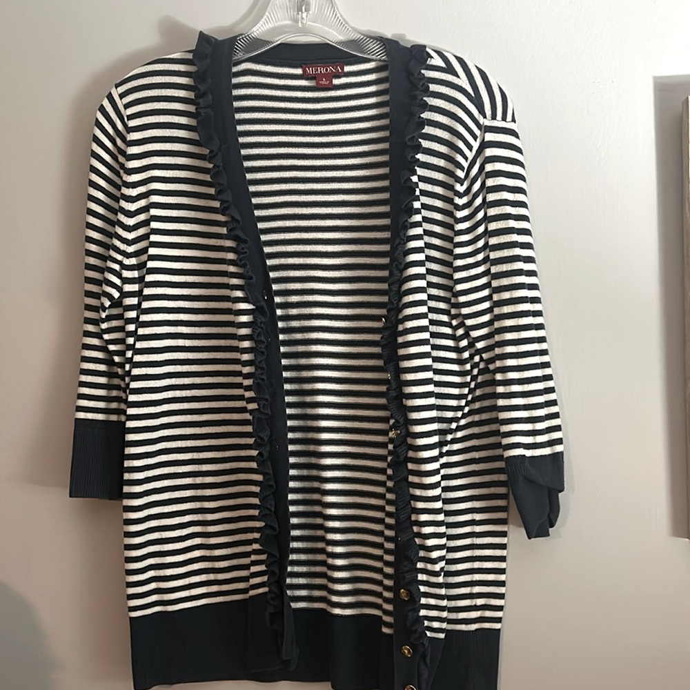 Merona ruffle ribbon trimmed nautical style sweater size large